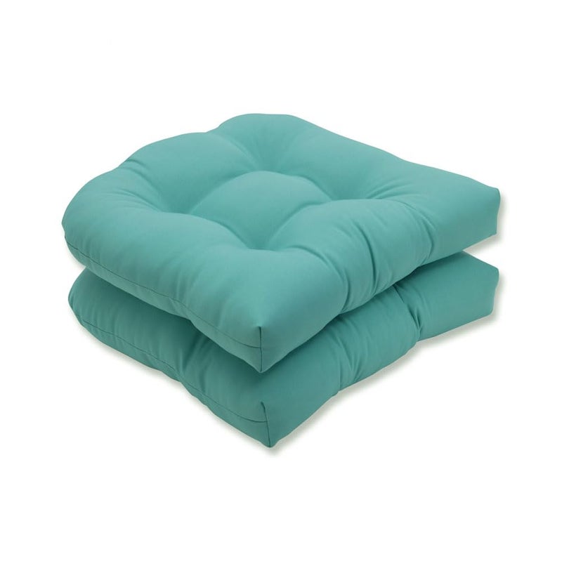 Pillow Perfect Pompeii Solid Indoor/Outdoor Wicker Patio Seat Cushion Reversible, Weather and Fade Resistant, Round Corner - 19" x 19", Blue, 2 Count - Image 1